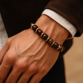 Men's Calmness and Protection Bracelet: Bronzite, Red Tiger Eye, Yellow Tiger Eye and Gold